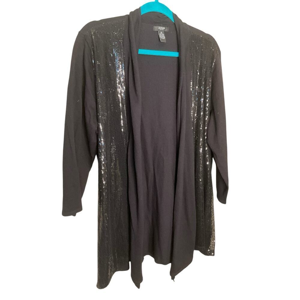 Alfani Beaded Cardigan Sweater 3/4 Sleeves Open Front‎ Black Plus Size 2X NEW